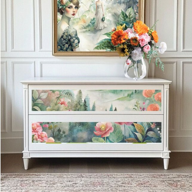 Papier Mousseline Monts et fleurs aquarelle Découpage (Créateur téléchargé)