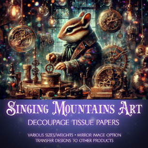 Papier Mousseline Monture Whimsical Chipmunk Clockwork Steampunk Dec