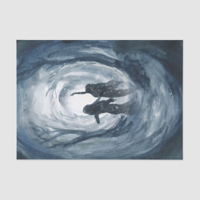 Papier Mousseline Moody blue aquarelle Moon déesse découpage (Recto)