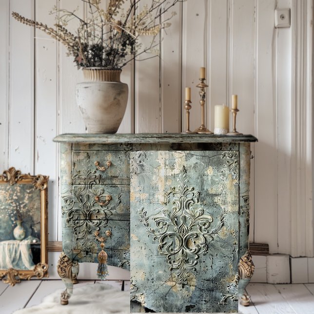 Papier Mousseline Moody Grey Embossé Demask Effet Texturé (Dark Moody Elegant, Embossed Demask, Tattered effect, shabby chic, rustic, background)