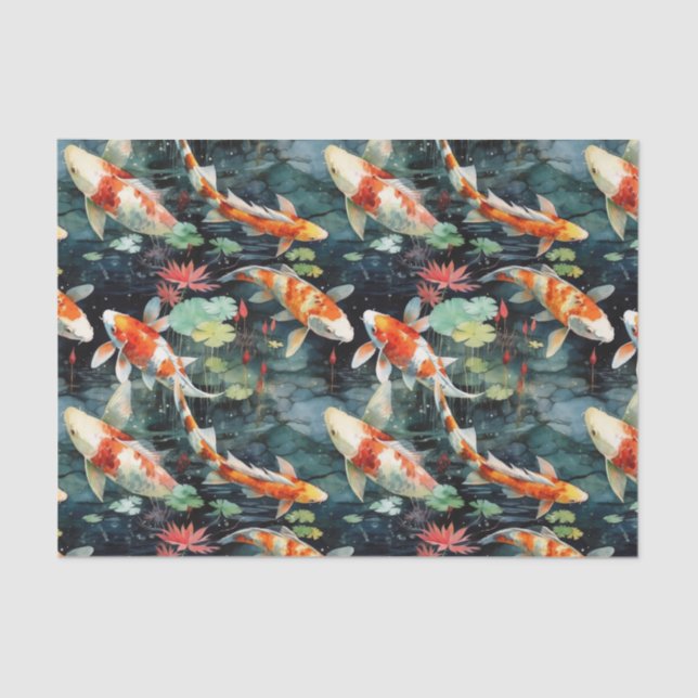 Papier Mousseline Moody Koi Fish Garden Découpage (Recto)