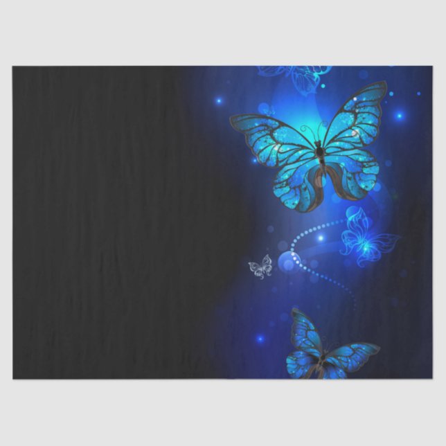 Papier Mousseline Morpho Butterfly in the Dark Background (Recto)