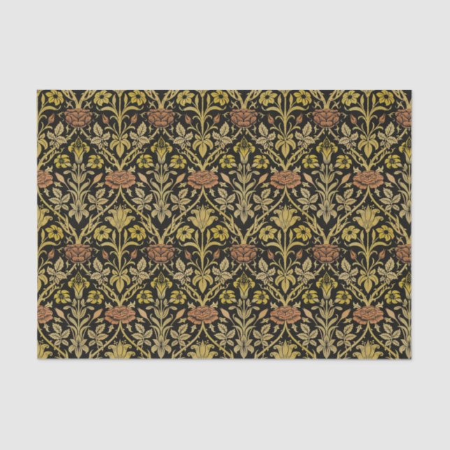 Papier Mousseline Morris Arrière - plan noir Rose et Motif de fleurs (Recto)