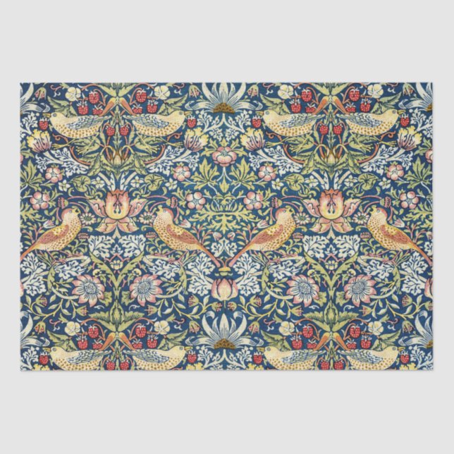 Papier Mousseline Morris - Framboise Voleur d'oiseaux et de fleurs (Recto)