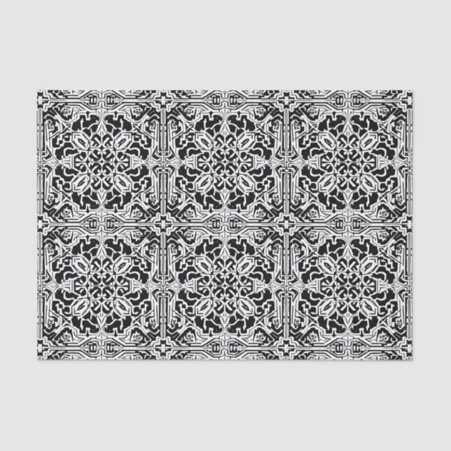 Papier Mousseline Mosaic Marocain Carreaux Motif en noir et blanc (Recto)
