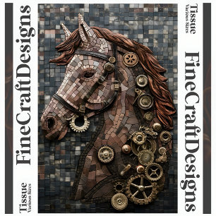 Papier Mousseline Mosaïque Cheval Brun Steampunk Cuivre A6L Découpag
