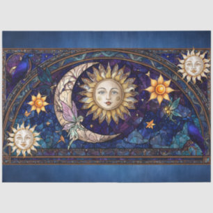 Papier Mousseline Mosaïque de verre teinté aquarelle céleste 