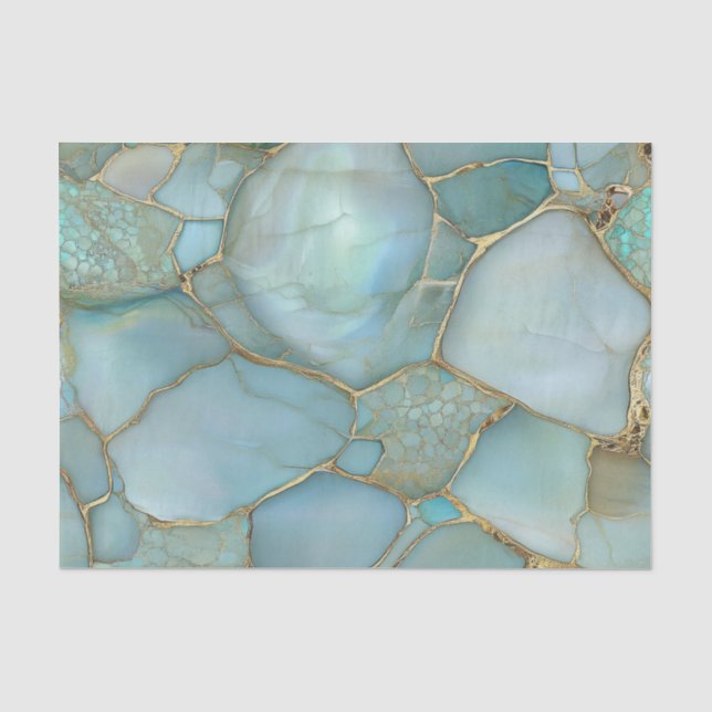 Papier Mousseline Mosaïque dorée de géode d'agate turquoise élégante (Recto)