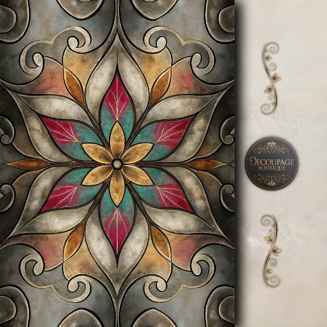 Papier Mousseline Mosaïque Florale Abstraite Decoupage (Abstract Floral Mosaic Decoupage Tissue Paper)