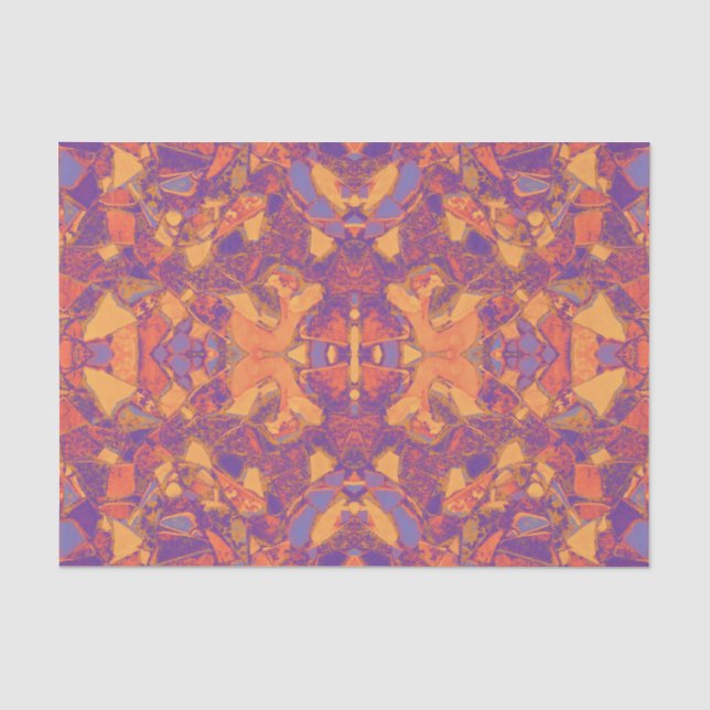 Papier Mousseline Mosaïque Tribale Violet Orange Jaune Bohème (Recto)