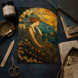 Papier Mousseline Mosaïque vintage Florale Moonlit Gold Lady Découpa