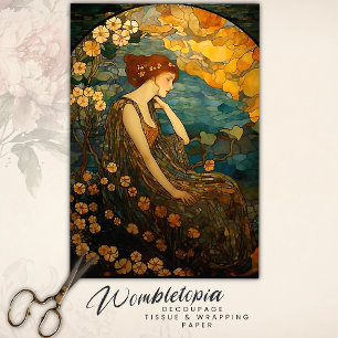 Papier Mousseline Mosaïque vintage Florale Moonlit Gold Lady Découpa