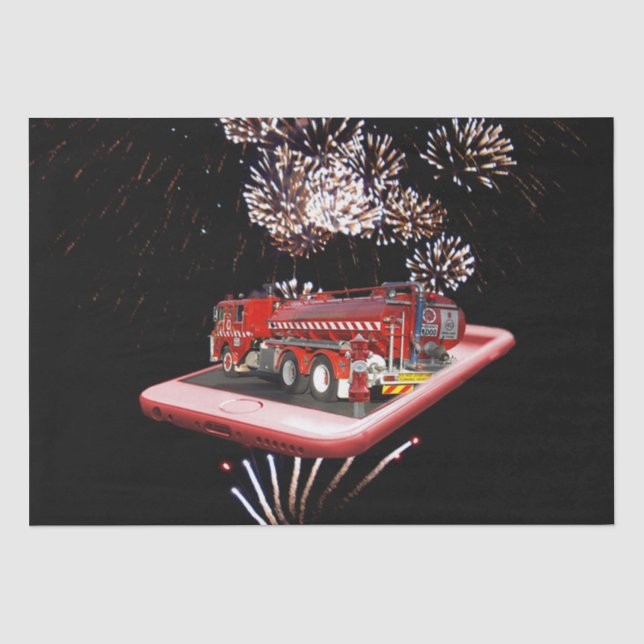 Papier Mousseline Moteur D'Incendie Avec Pompiers, (Recto)