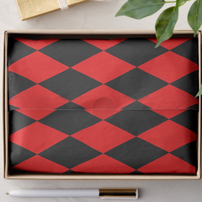 Papier Mousseline Motif à carreaux de diamants Harlequin rouge noir  (Créateur téléchargé)