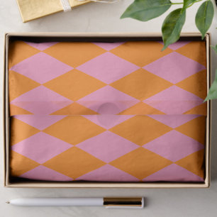 Papier Mousseline Motif à carreaux Harlequin orange et rose