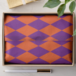 Papier Mousseline Motif à carreaux Harlequin orange et violet
