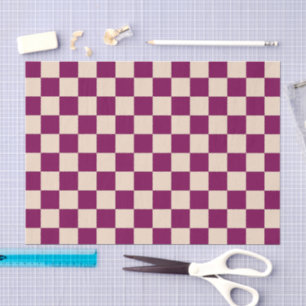 Papier Mousseline Motif à carreaux marron et beige