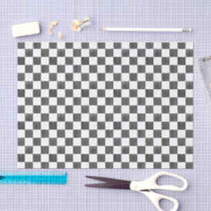 Papier Mousseline Motif à carreaux noir et blanc peint