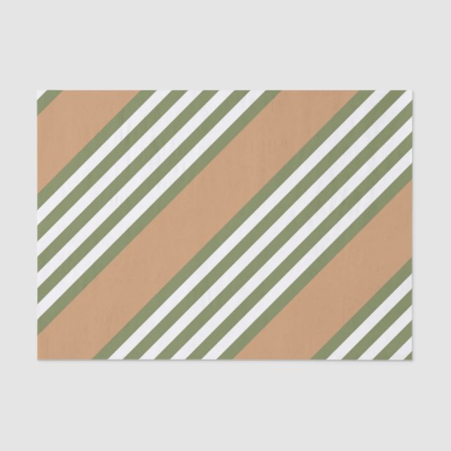 Papier Mousseline Motif à cinq bandes vert olive et blanc avec bronz (Recto)