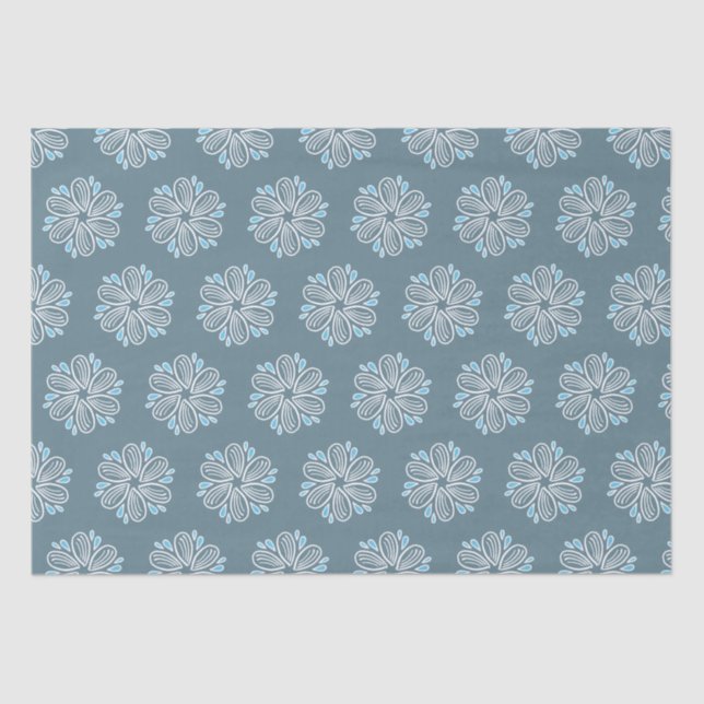 Papier Mousseline Motif à fleurs en bleu et blanc (Recto)