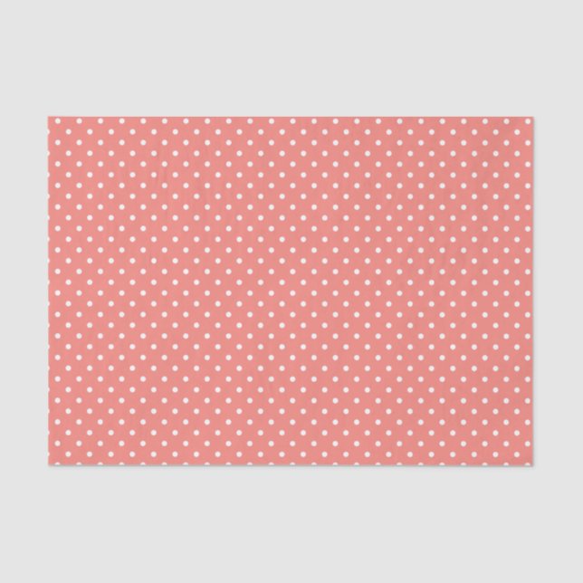Papier Mousseline Motif à points Polka rose blanc et corail (Recto)
