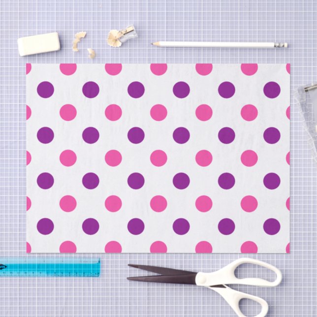 Papier Mousseline Motif à pois blanc violet rose  (Artisanat)