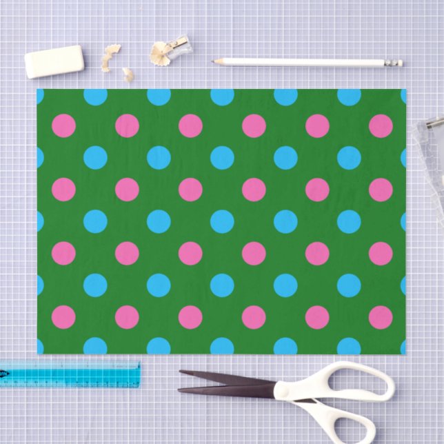 Papier Mousseline Motif à pois vert rose bleu (Artisanat)