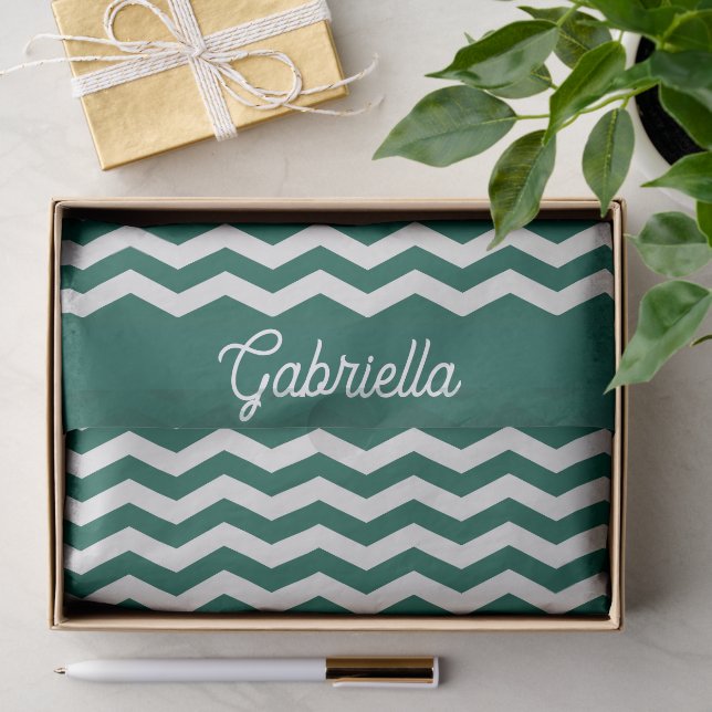 Papier Mousseline Motif à rayures zig zag Chevron vert sarcelle (Cadeau)