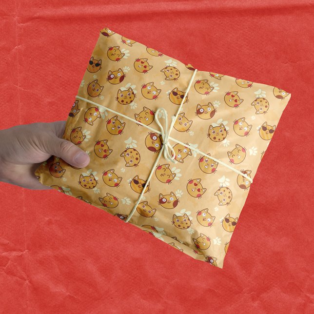 Papier Mousseline Motif à visage de chat mignon | Orange (Créateur téléchargé)