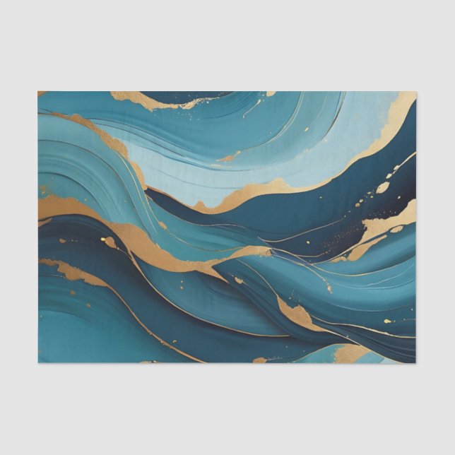 Papier Mousseline Motif Abstrait Fluide Or Sarcelle Marine Luxe (Recto)
