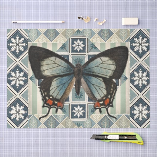 Papier Mousseline Motif Abstrait Mixte & Papillon Découpage  (Artisanat)