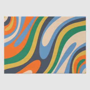 Papier Mousseline Motif Abstrait rétro multi-couleurs de boucles ond