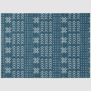 Papier Mousseline Motif africain moderne en tissu bleu boue