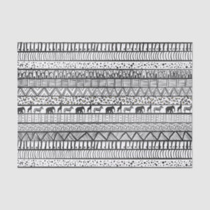 Papier Mousseline Motif africain tribal noir blanc