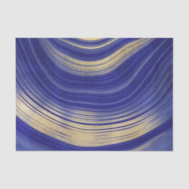 Papier Mousseline Motif Agate bleu et or (Recto)