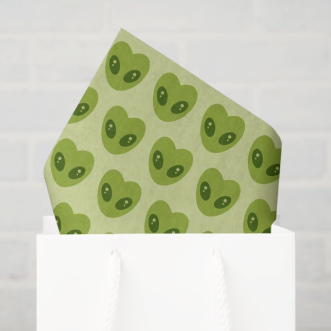 Papier Mousseline Motif Alien en forme de coeur vert mou (Sac cadeau)
