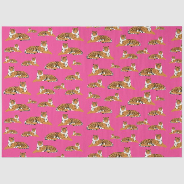 Papier Mousseline Motif animal du tigre de la jungle rose orange (Recto)