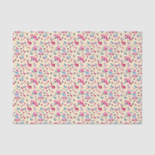 Papier Mousseline Motif animal mignon en Aquarelle rose et verte