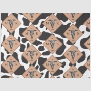 Papier Mousseline Motif animal noir et blanc Vache tache Monogramme
