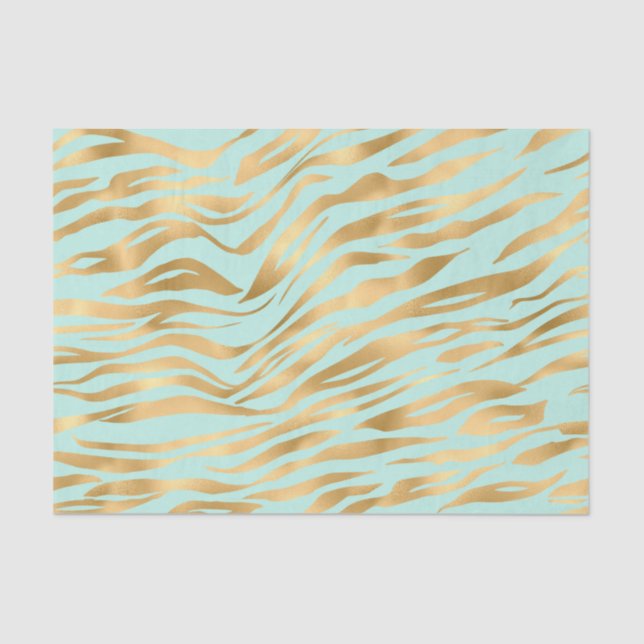 Papier Mousseline motif animal Wavy Gold et Mint (Recto)