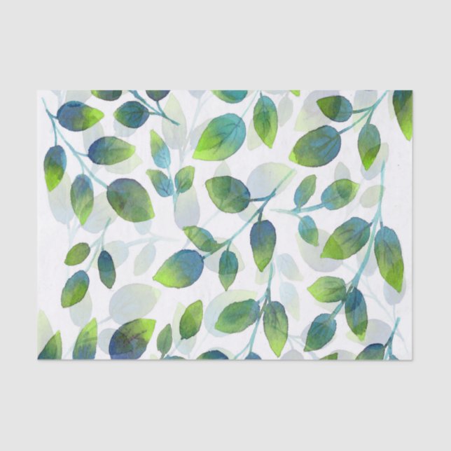 Papier Mousseline Motif Aqua Green Leaf (Recto)