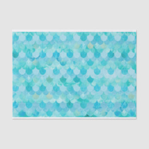Papier Mousseline Motif Aqua Turquoise Mermaid Scales de poissons