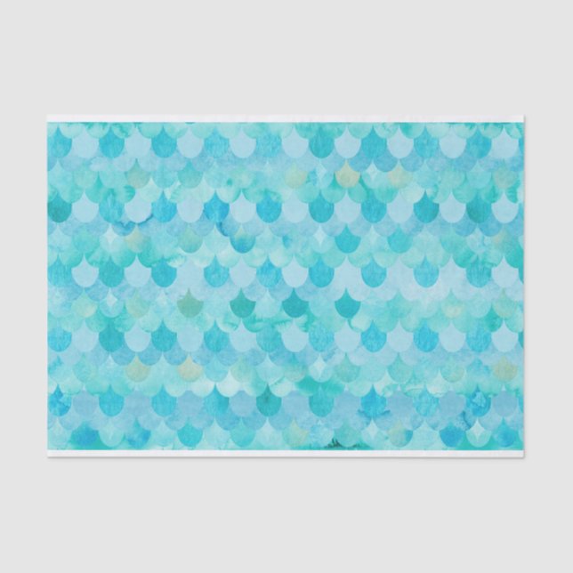 Papier Mousseline Motif Aqua Turquoise Mermaid Scales de poissons (Recto)