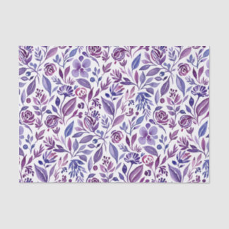 Papier Mousseline Motif aquarelle avec fleurs et feuilles violettes