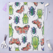 Motif aquarelle de coléoptères et papillons