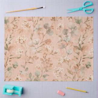 Papier Mousseline Motif aquarelle de eucalyptus floral rose vintage