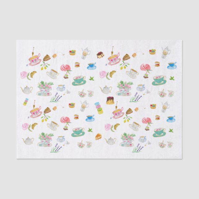 Papier Mousseline Motif aquarelle de l'heure du thé (Recto)