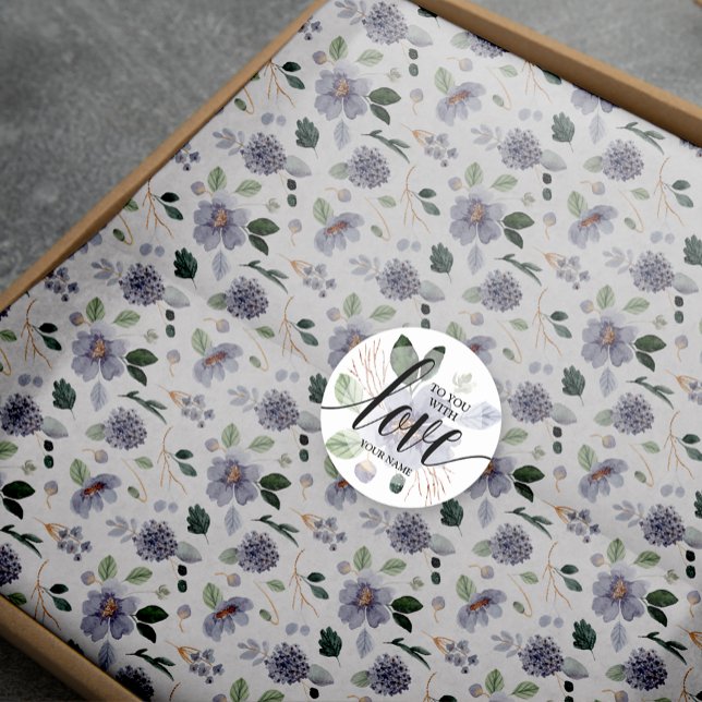 Papier Mousseline Motif aquarelle violet classique floral (Tissue paper wrapping closed with our matching sticker available in our collection.)