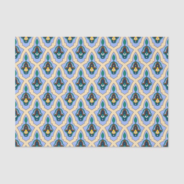 Papier Mousseline Motif arabe marocain en bleu et jaune (Recto)