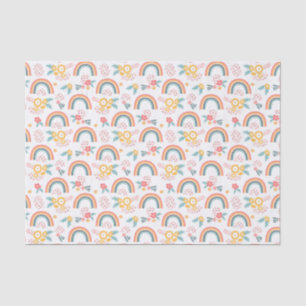 Papier Mousseline Motif arc-en-ciel fleuri coloré